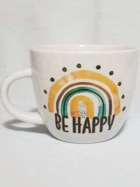 Golden Retro Rainbow Graphic Mug 17 oz Stoneware
